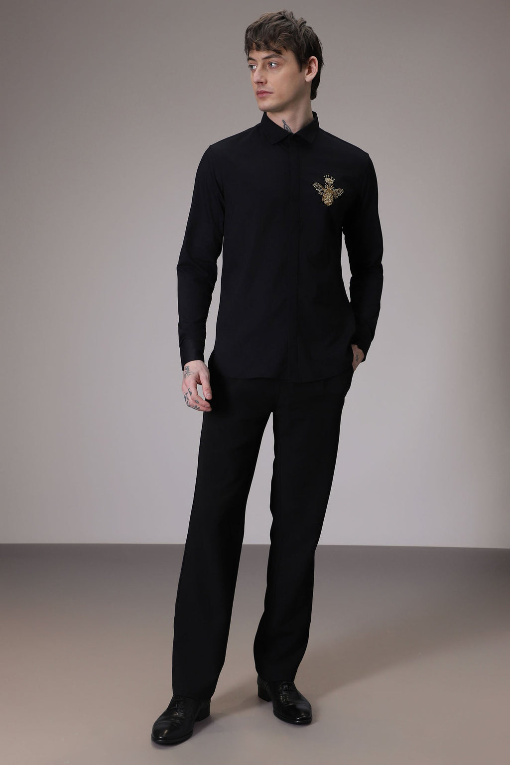 Queen Bee - hand embroidered designer shirt - Black