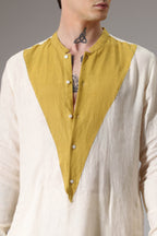 Mustard and ivory linen designer kurta