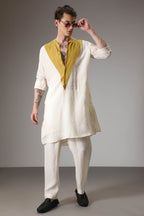Mustard and ivory linen designer kurta