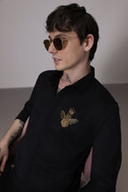 Queen Bee - hand embroidered designer shirt - Black