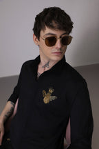 Queen Bee - hand embroidered designer shirt - Black