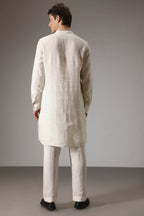 Green and ivory designer linen Kurta