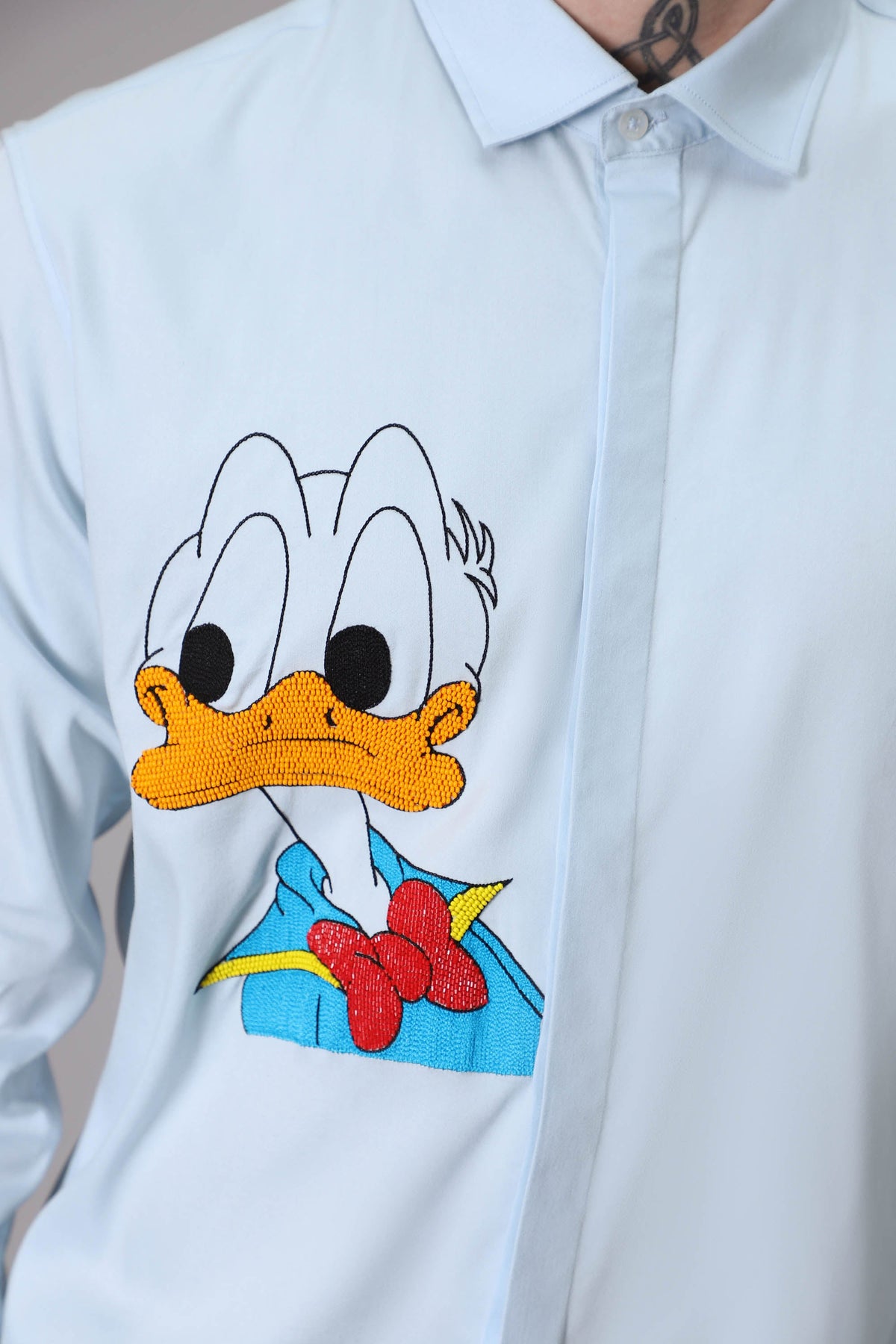 Donald Duck hand embroidered designer shirt - Sky Blue