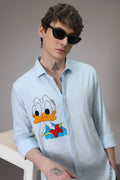 Donald Duck hand embroidered designer shirt - Sky Blue