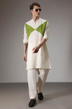 Green and ivory designer linen Kurta