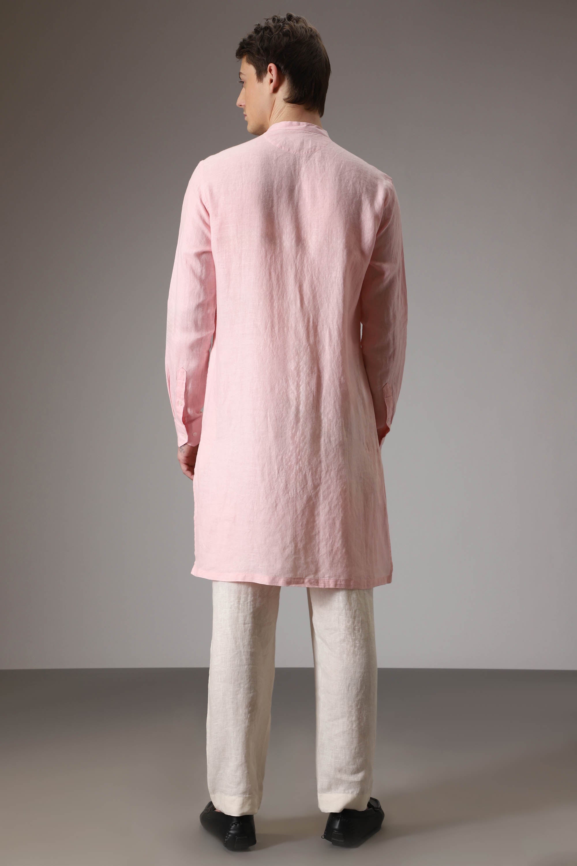 Pink designer linen kurta