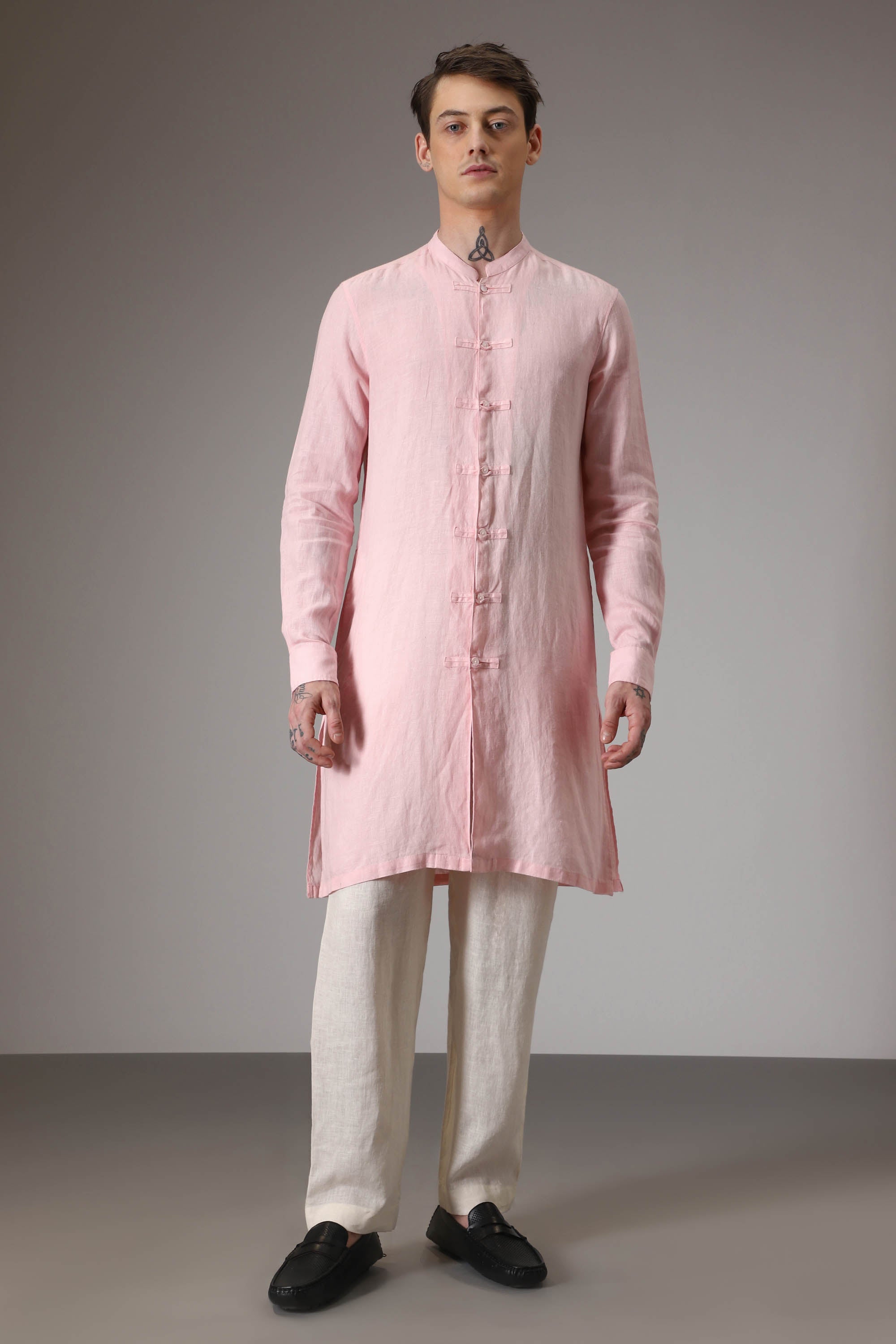 Pink designer linen kurta