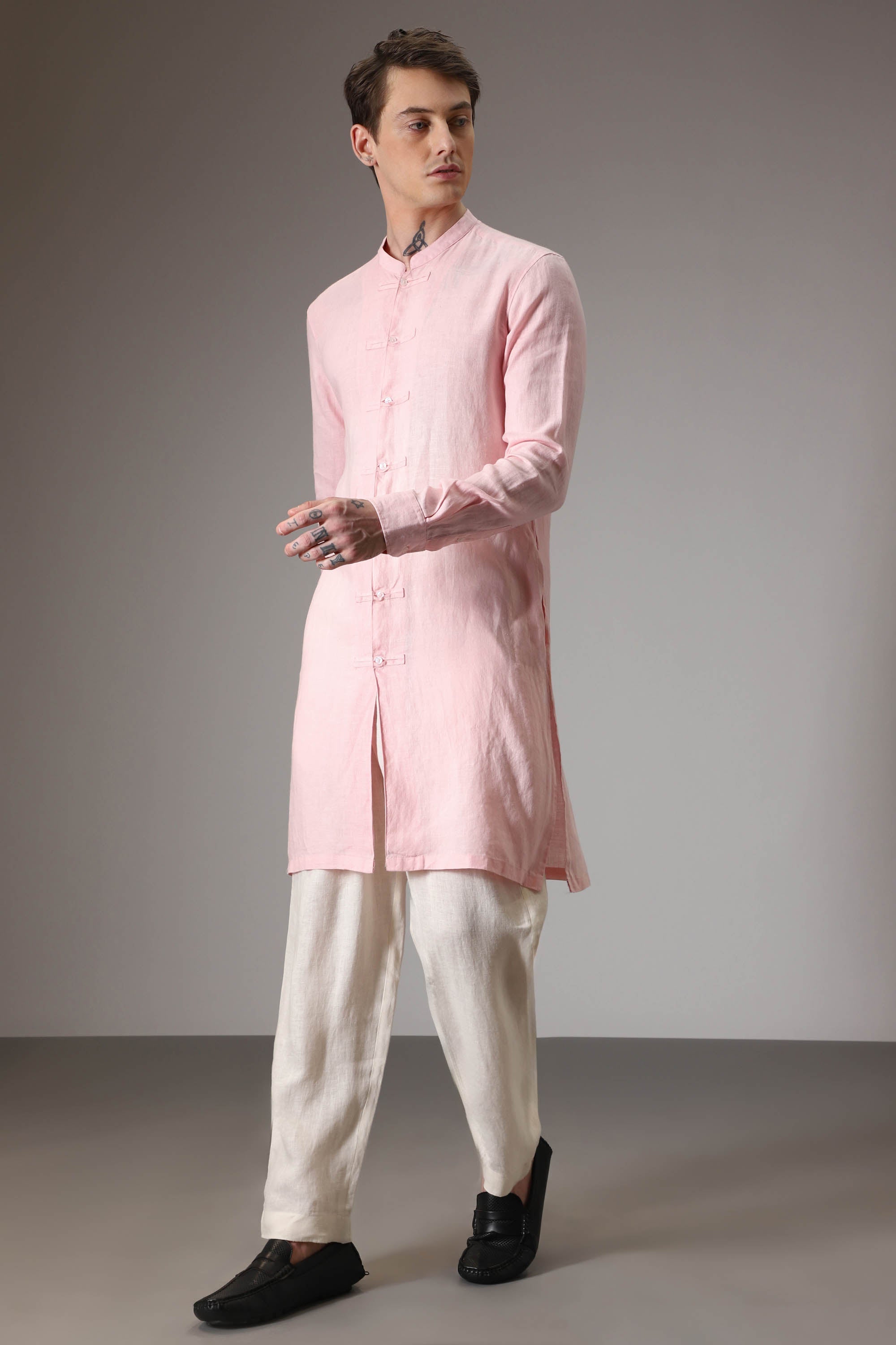 Pink designer linen kurta