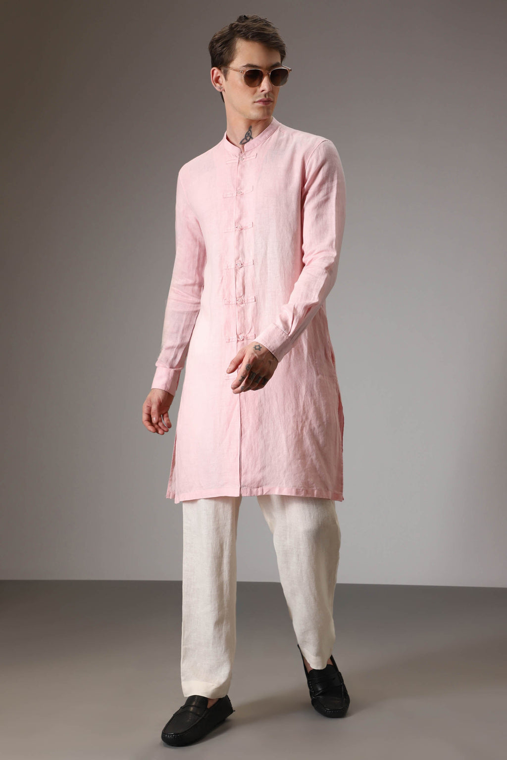 Pink designer linen kurta