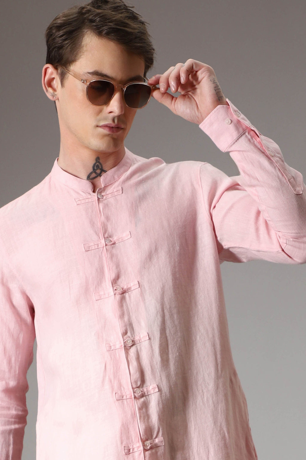 Pink designer linen kurta