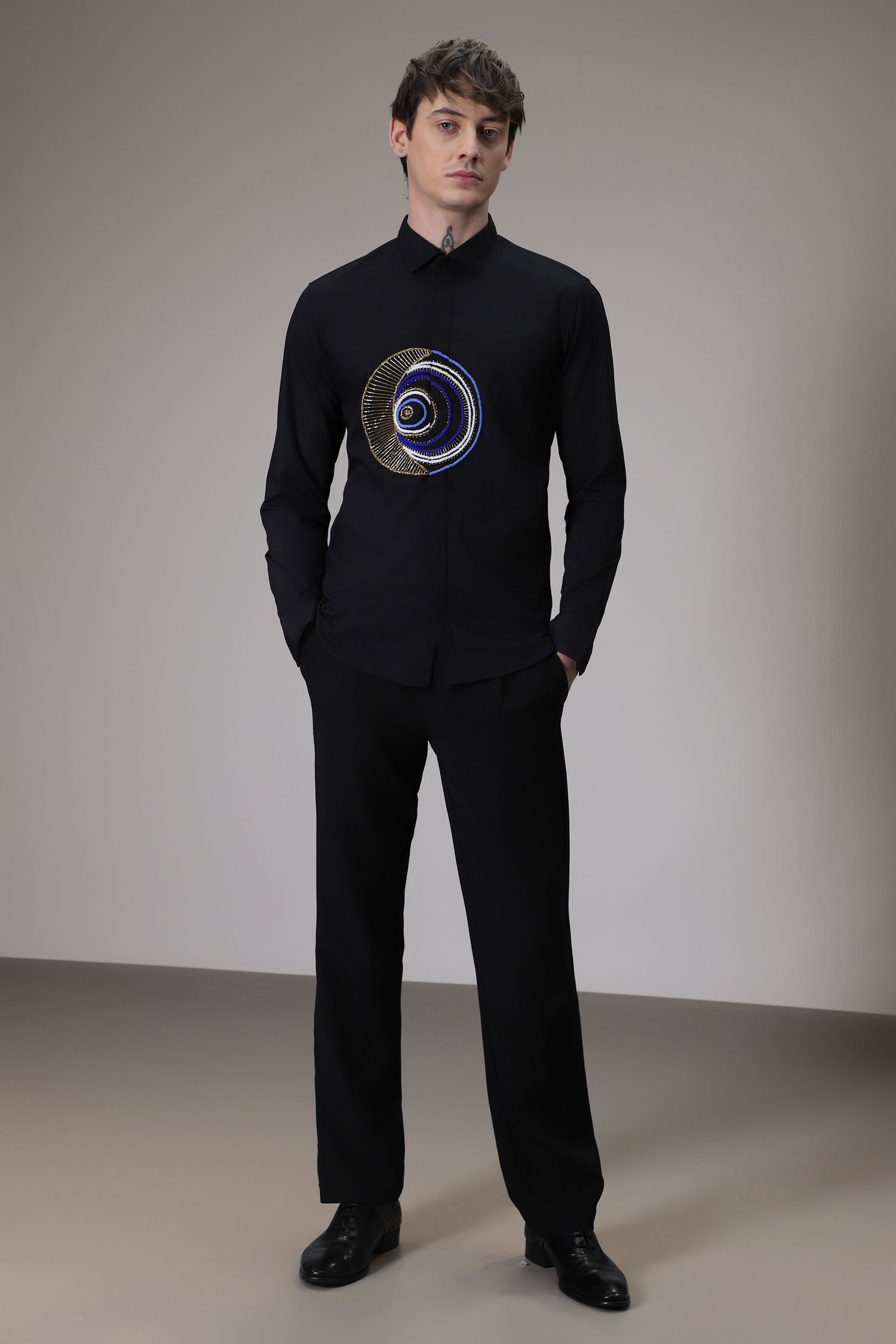 Eveil Eye Hand Embroidered Designer Shirt - Black