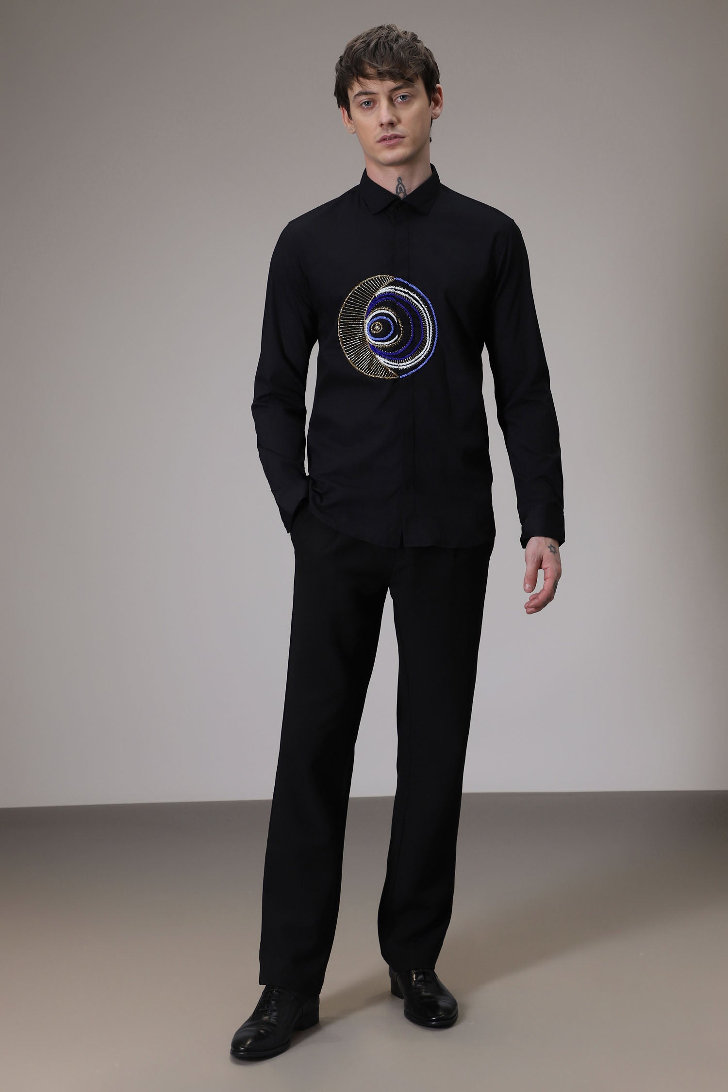 Eveil Eye Hand Embroidered Designer Shirt - Black