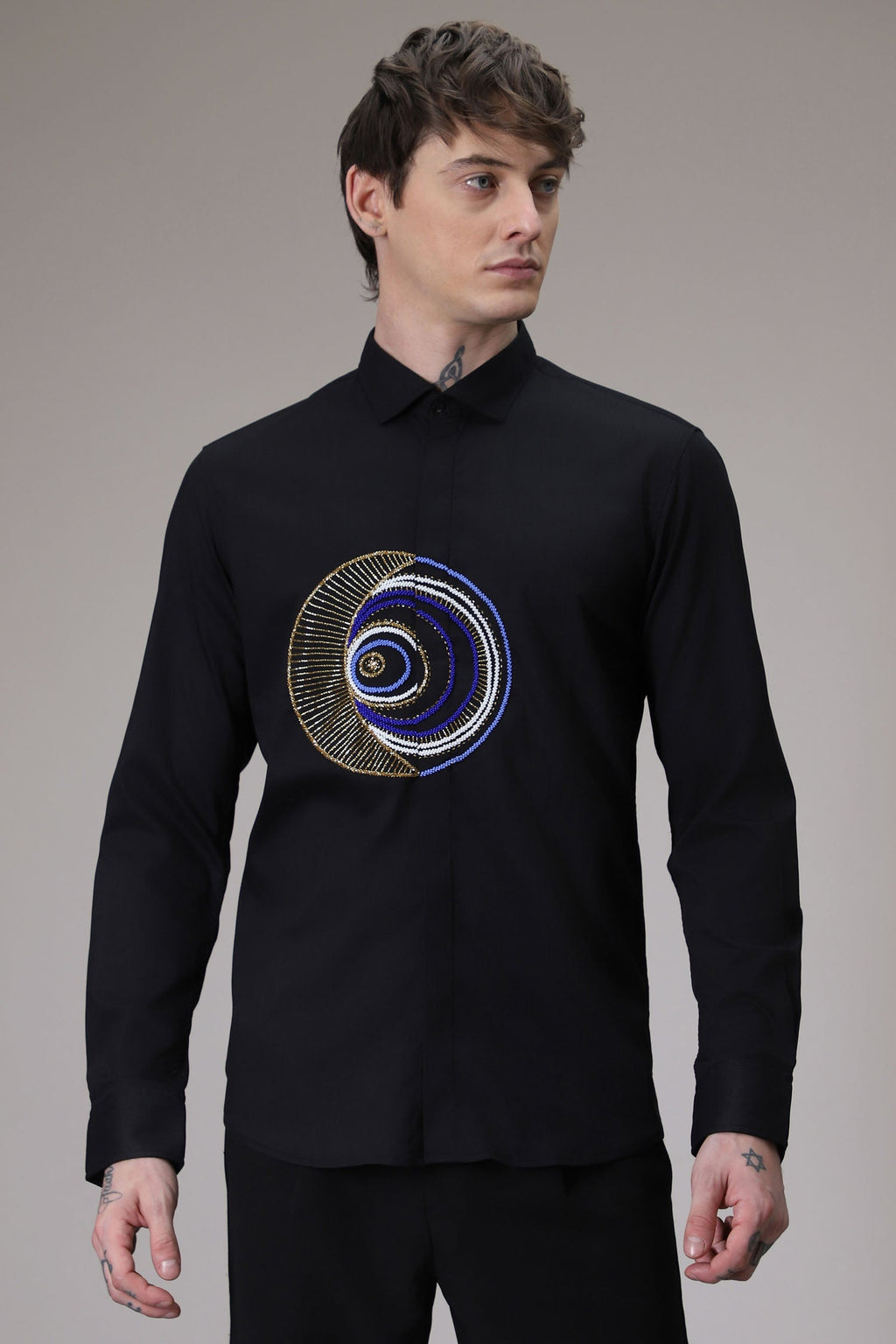 Eveil Eye Hand Embroidered Designer Shirt - Black