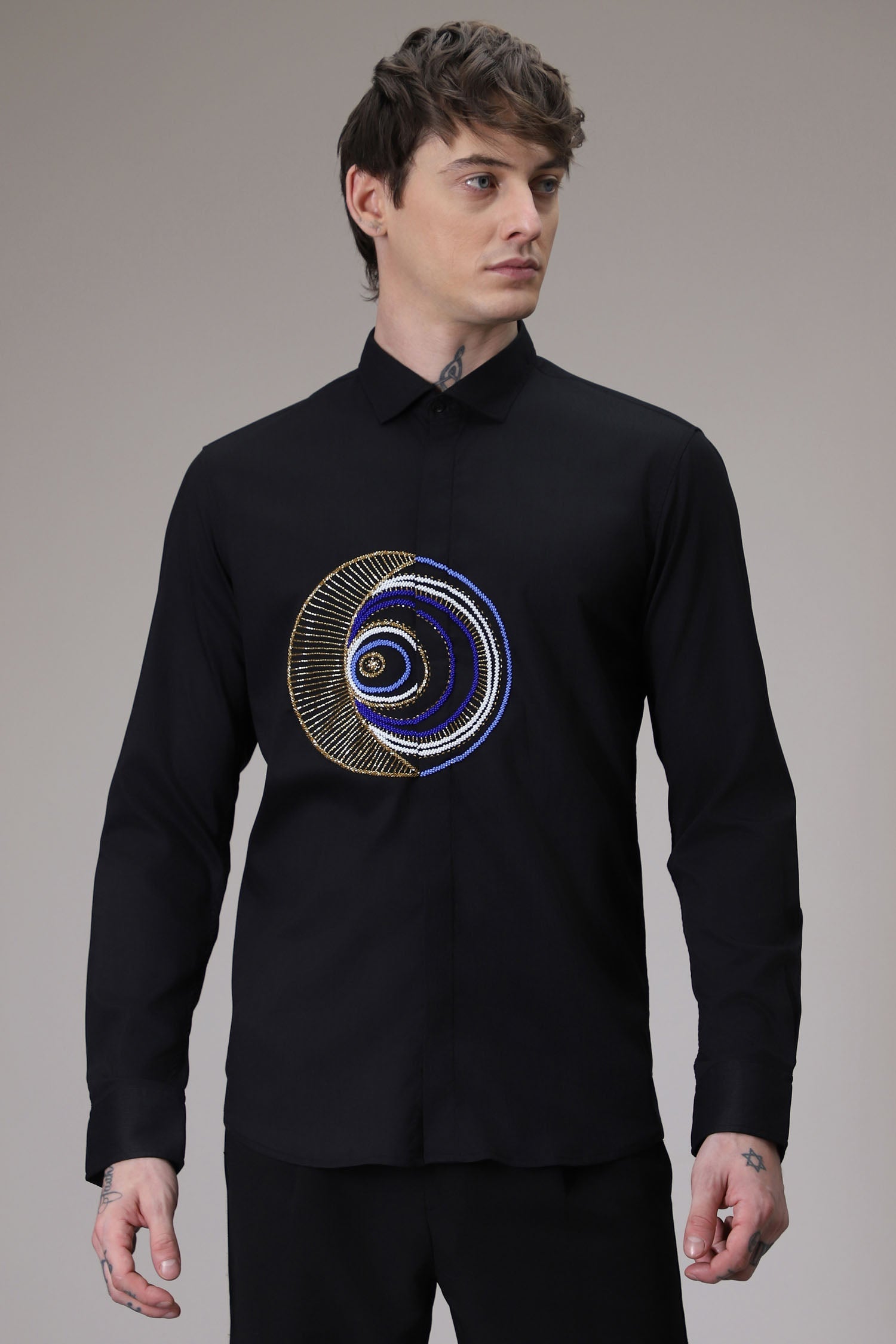 Eveil Eye Hand Embroidered Designer Shirt - Black
