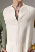 Olive mustard and ivory linen designer kurta