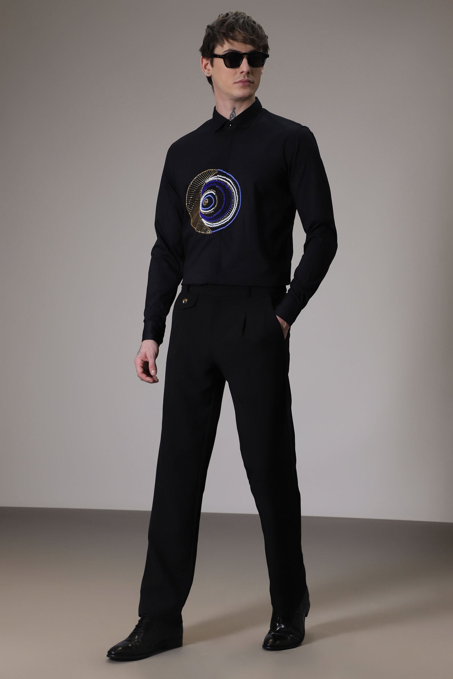 Eveil Eye Hand Embroidered Designer Shirt - Black