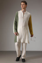 Olive mustard and ivory linen designer kurta