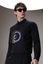 Eveil Eye Hand Embroidered Designer Shirt - Black