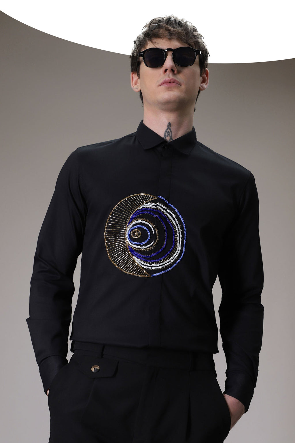Eveil Eye Hand Embroidered Designer Shirt - Black