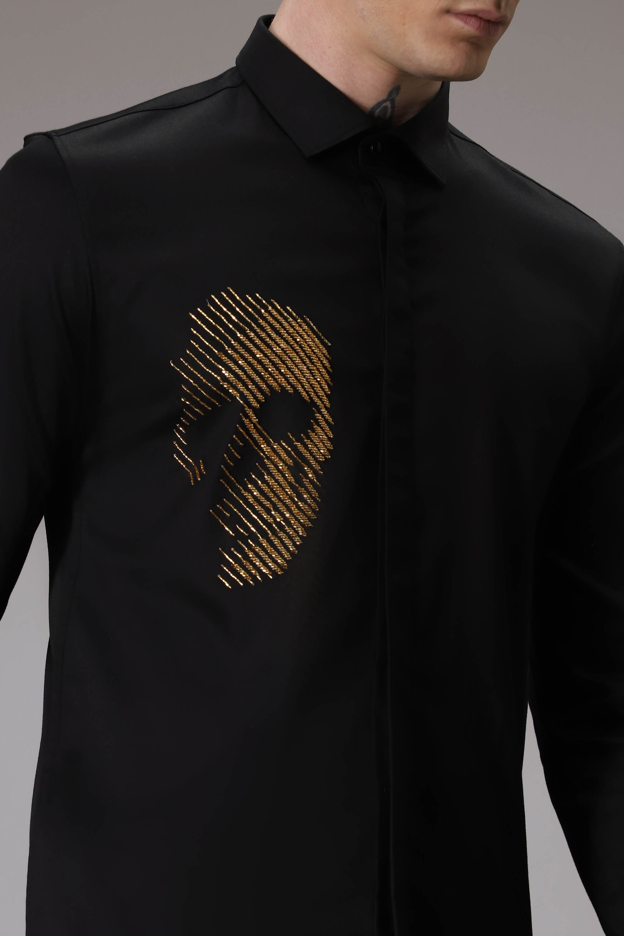 Skull Black Hand embroidered designer shirt - Black