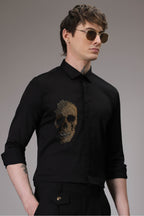 Skull Black Hand embroidered designer shirt - Black