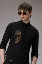 Skull Black Hand embroidered designer shirt - Black
