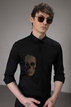 Skull Black Hand embroidered designer shirt - Black