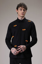 Hearts  hand embroidered designer shirt -Black