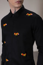 Hearts  hand embroidered designer shirt -Black