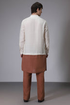 Beige with Brown designer linen kurta