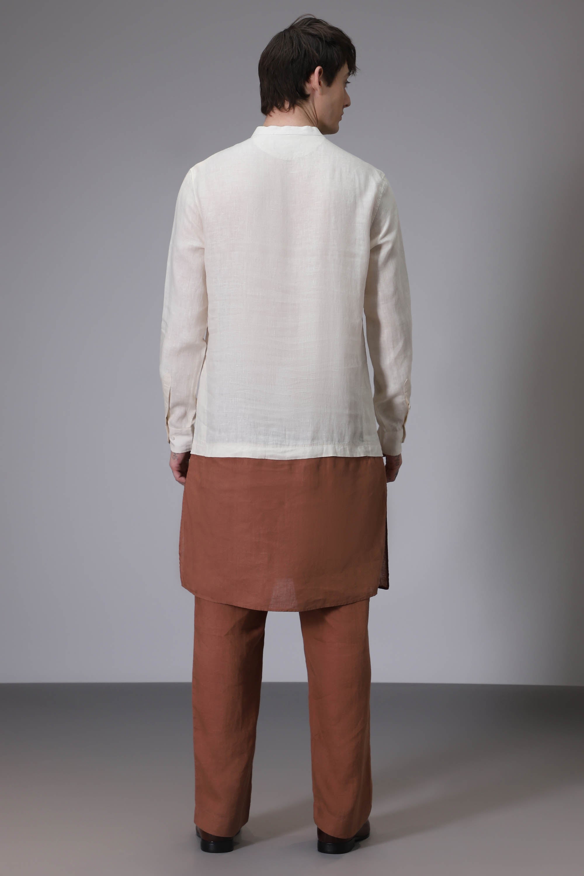 Beige with Brown designer linen kurta