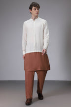 Beige with Brown designer linen kurta
