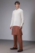 Beige with Brown designer linen kurta