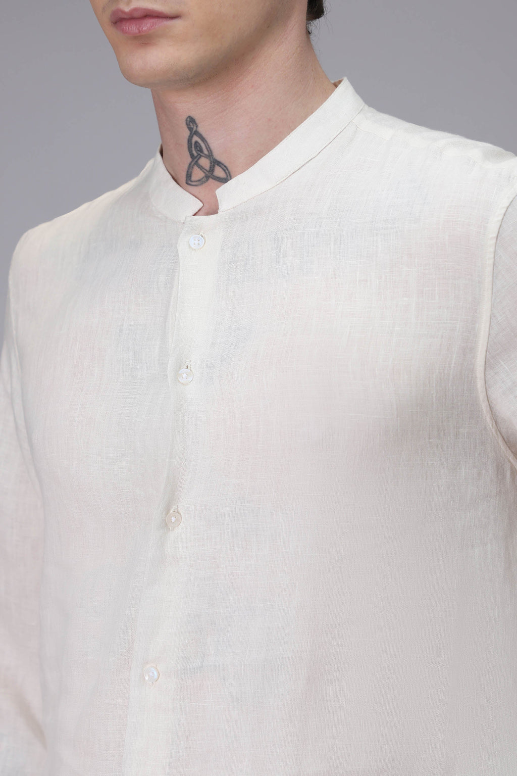 Beige with Brown designer linen kurta