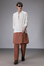 Beige with Brown designer linen kurta