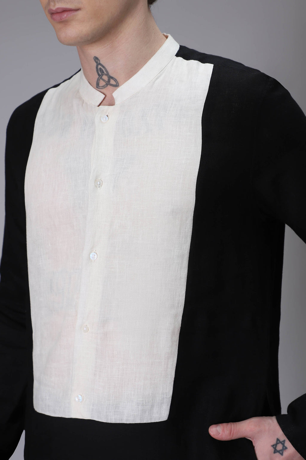 Black with Ivory designer linen Kurta