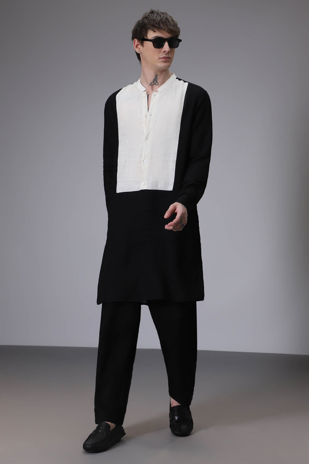 Black with Ivory designer linen Kurta