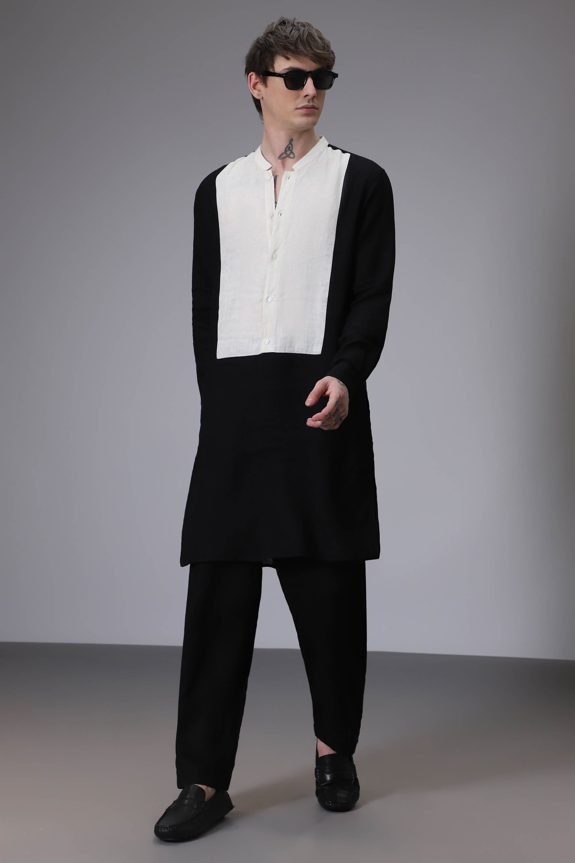 Black with Ivory designer linen Kurta