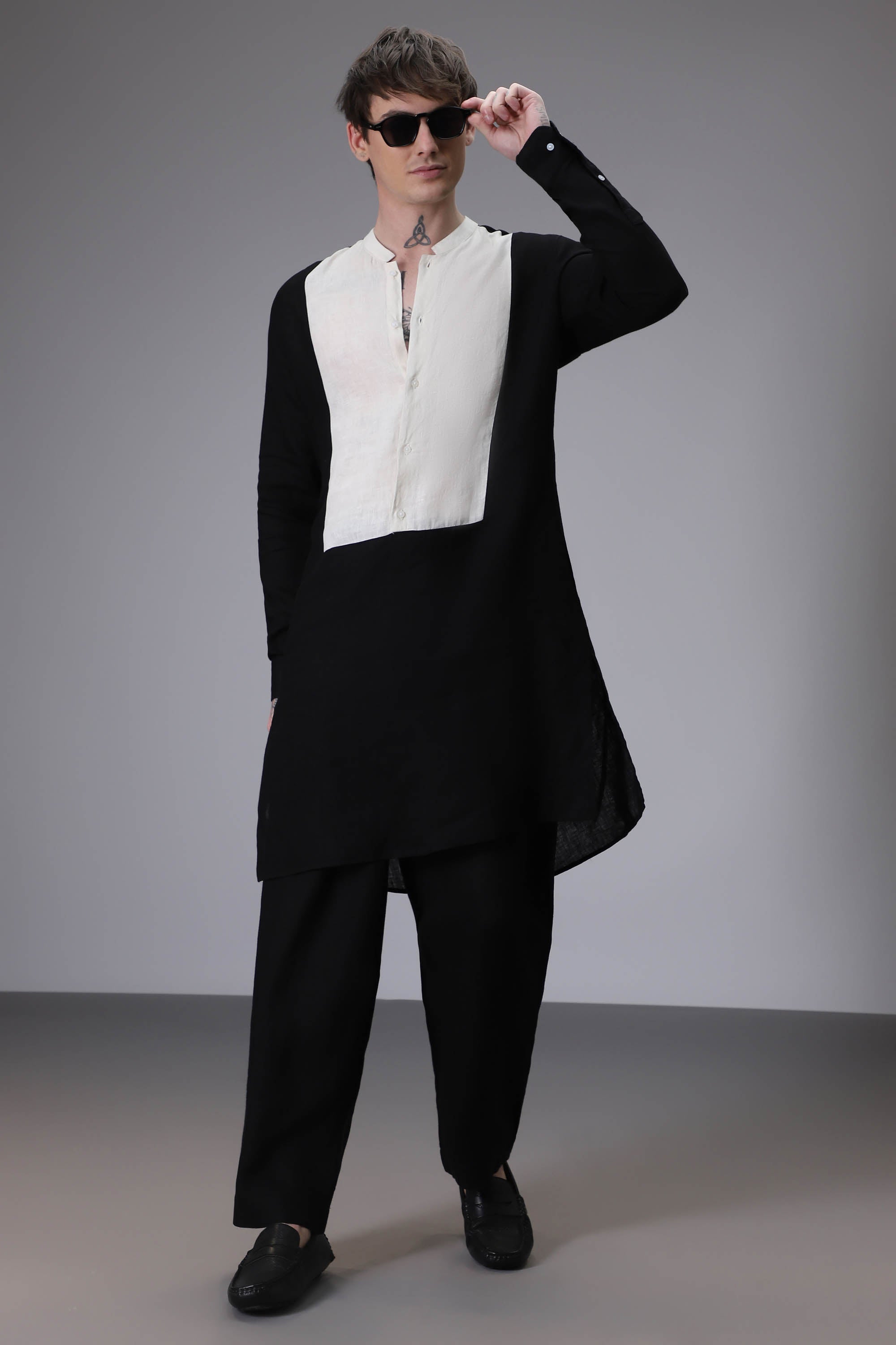 Black with Ivory designer linen Kurta