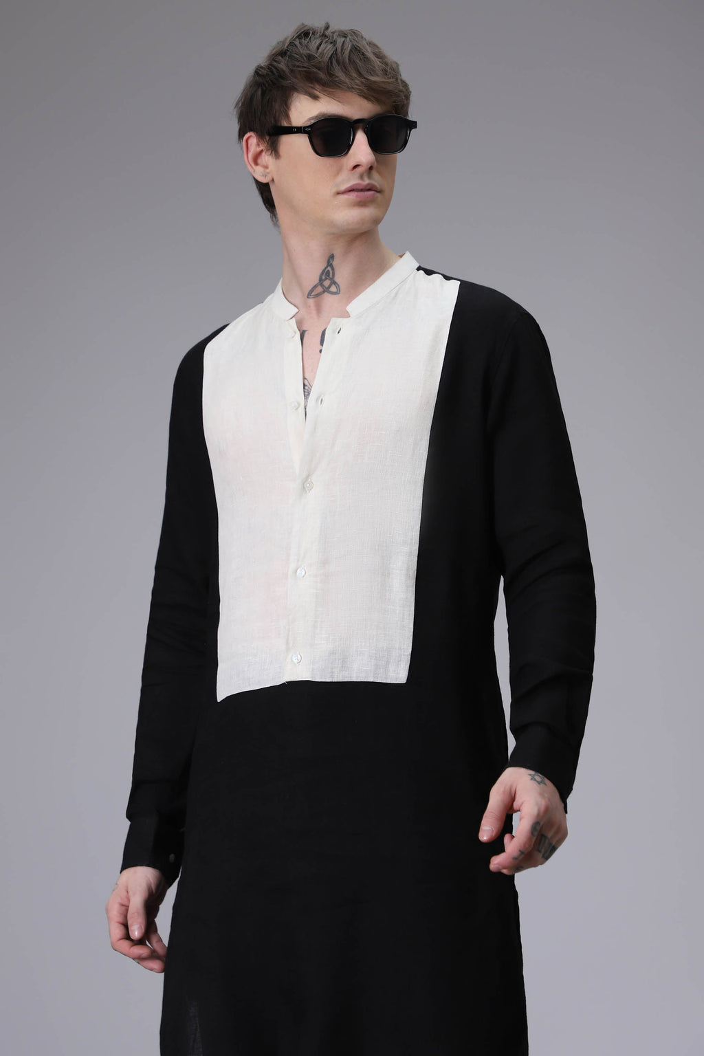 Black with Ivory designer linen Kurta