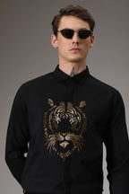 Relentless Tiger Hand Embroidered Designer Shirt - Black