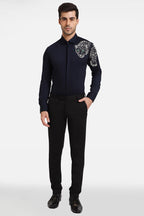 The Jaguar Hand embroidered Designer Shirt- Navy