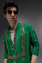 Velora Bhandini - Hand Embroidered Designer Kurta - Bottle Green