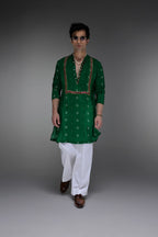 Velora Bhandini - Hand Embroidered Designer Kurta - Bottle Green