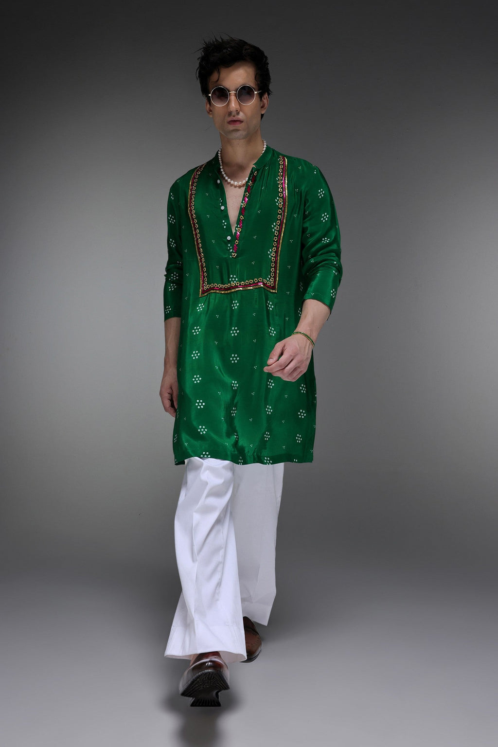 Velora Bhandini - Hand Embroidered Designer Kurta - Bottle Green