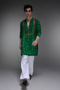 Velora Bhandini - Hand Embroidered Designer Kurta - Bottle Green