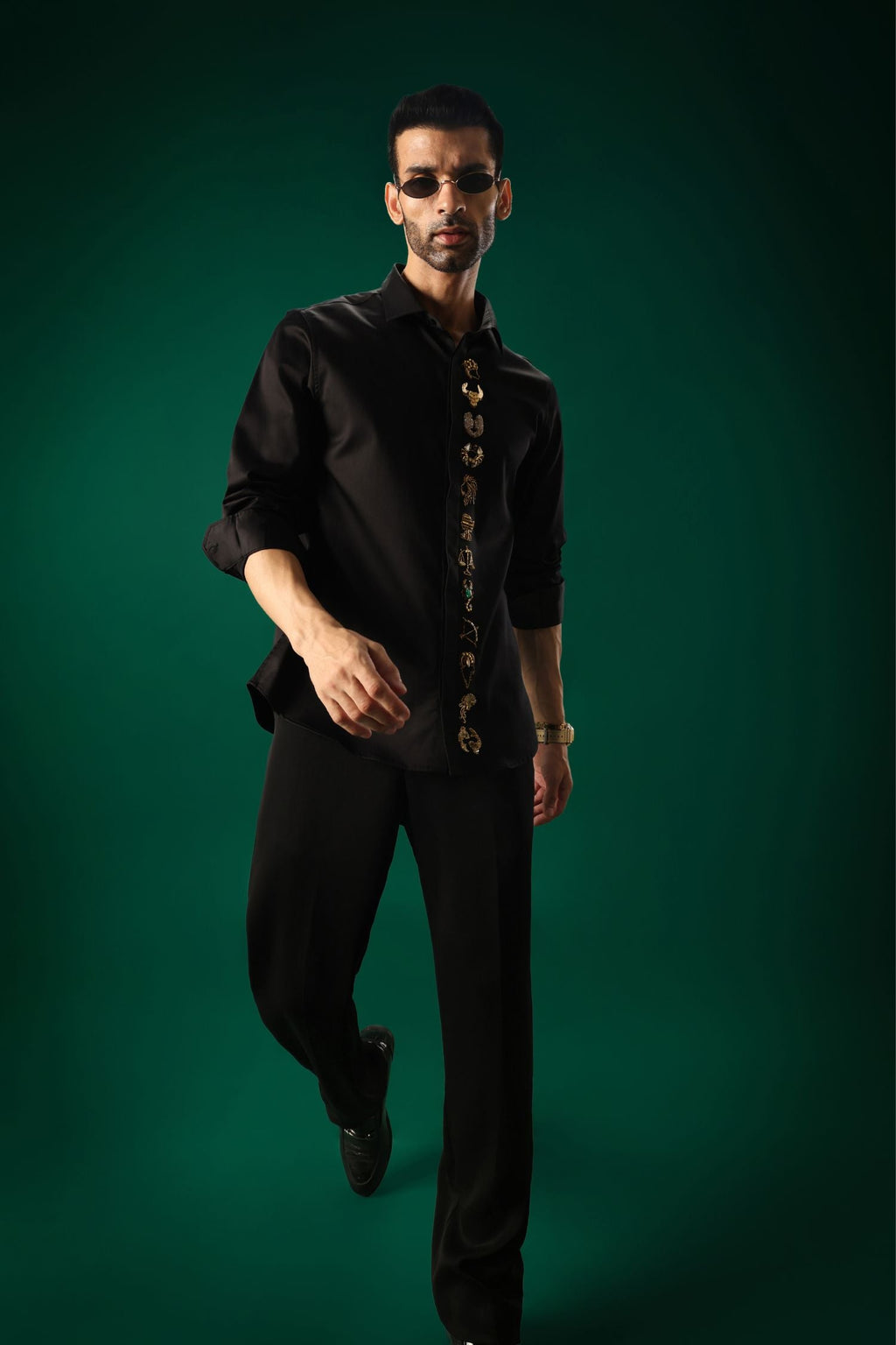 Zodiac Signs - Hand Embroidered Designer Shirt - Black