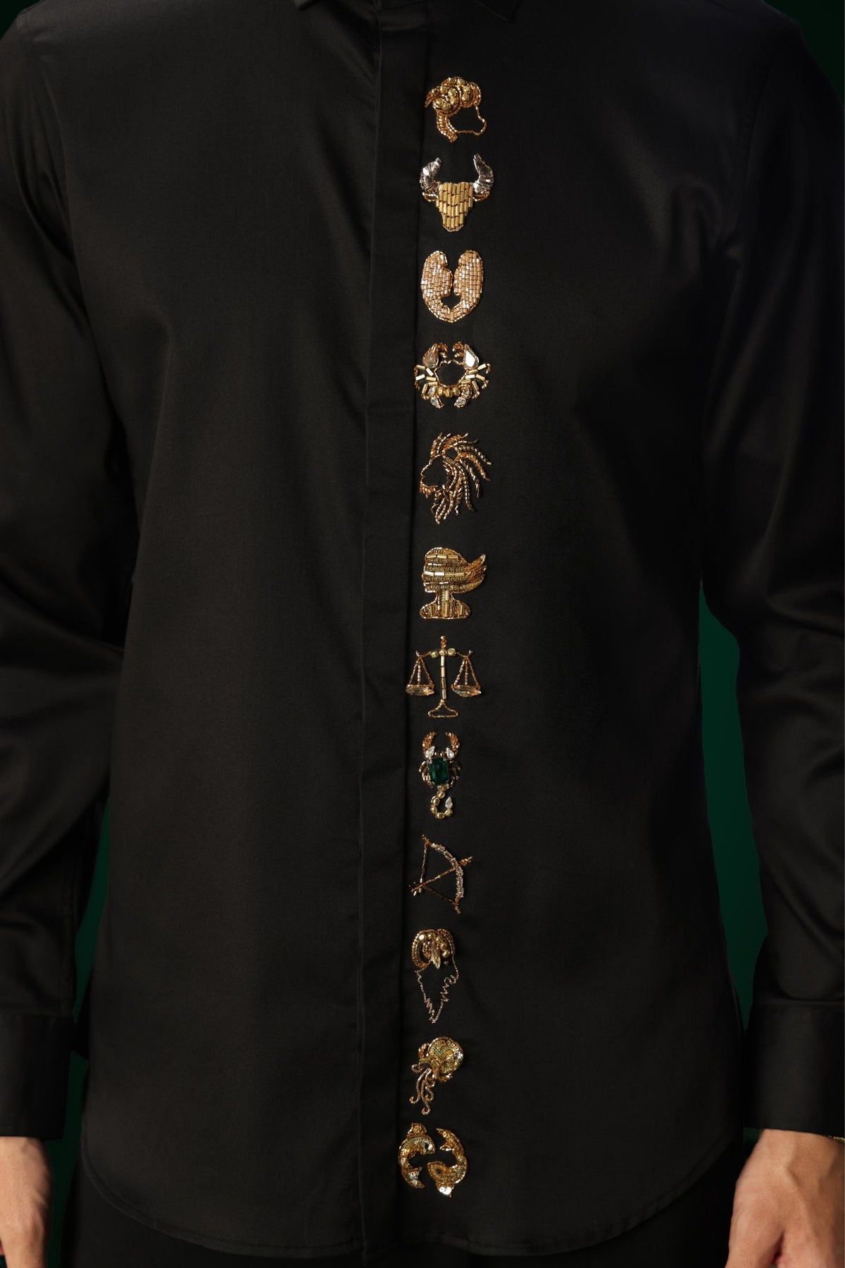 Zodiac Signs - Hand Embroidered Designer Shirt - Black