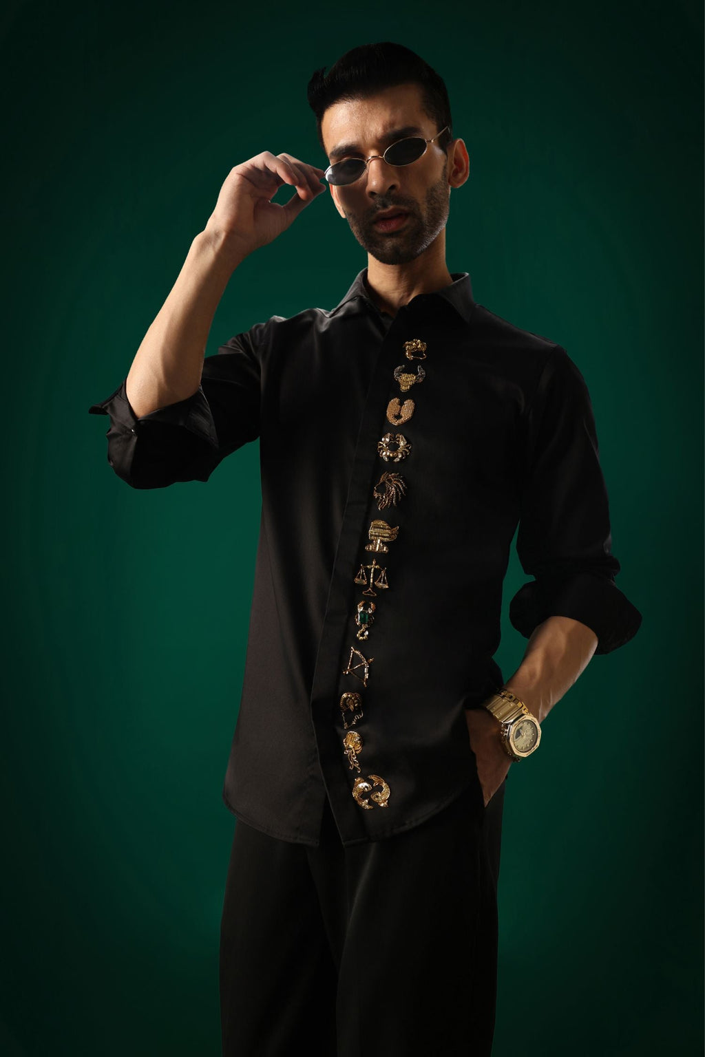 Zodiac Signs - Hand Embroidered Designer Shirt - Black