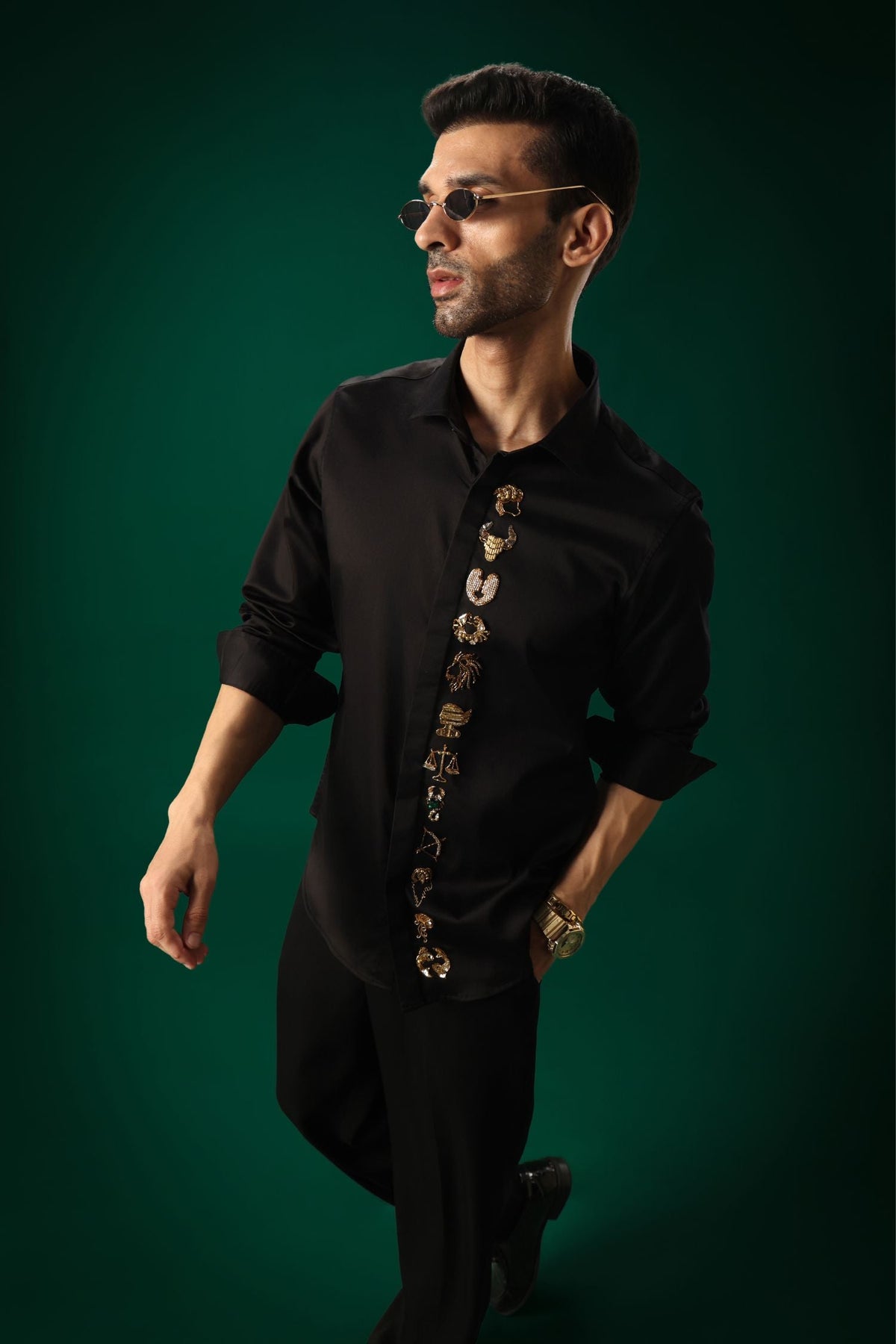 Zodiac Signs - Hand Embroidered Designer Shirt - Black